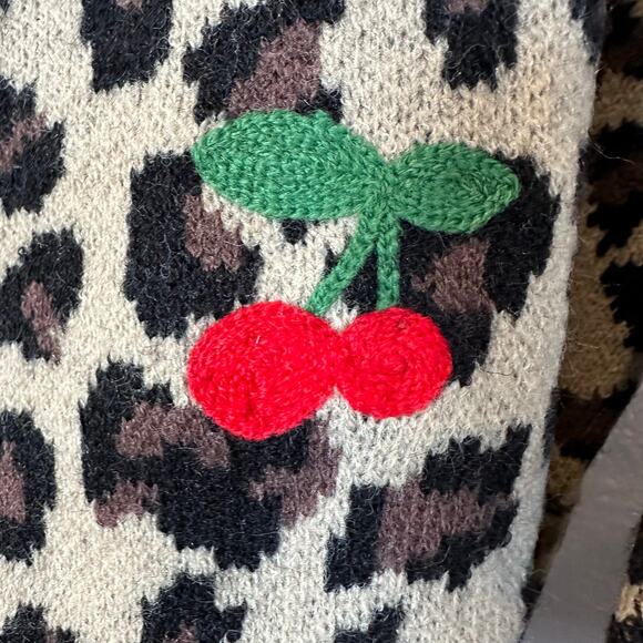 New! Leopard & Embroidered Cherry Crewneck One-Size Sweater Measurements Below - Picture 9 of 16